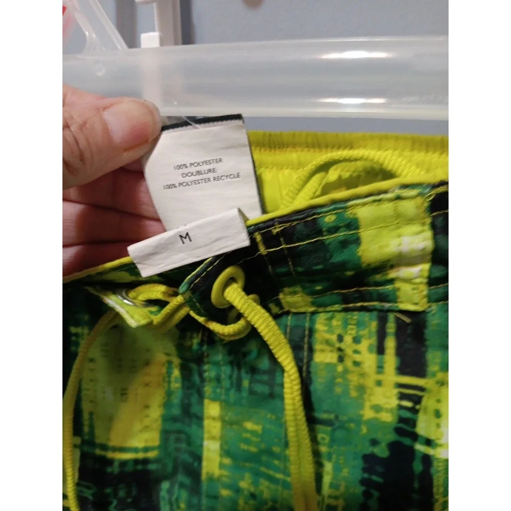 Nike Swim Trunks Mens M Green Neon Swoosh Logo Elastic Waist Drawstring NWOT